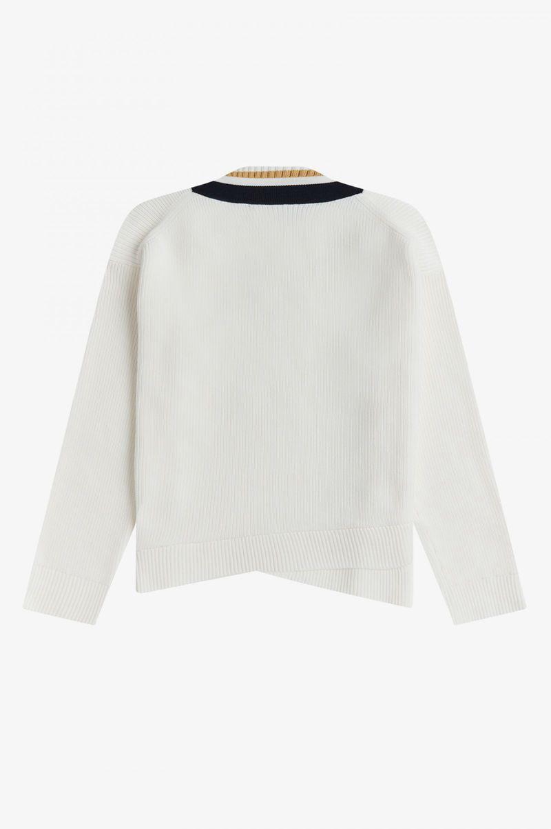 White Fred Perry Tipped V-Neck Jumper Women's Knitwear | PH 1937PJJQ